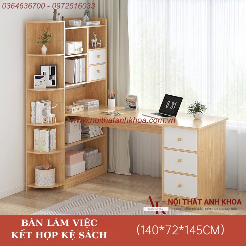 Bàn Làm Việc Kết Hợp Kệ Sách Gỗ MDF Giá Rẻ Da Dạng Mẫu Mã