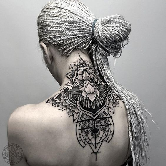 bold mandal neck tattoos for women