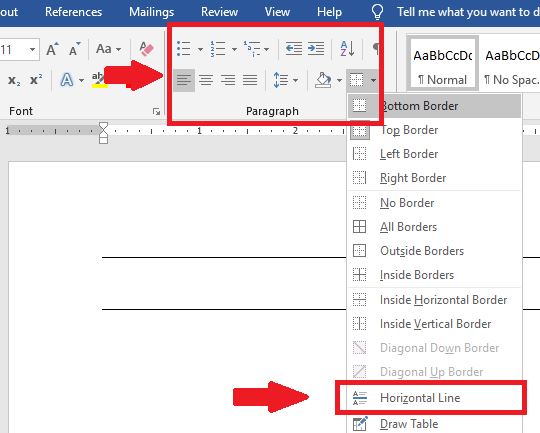 pilih pilihan “Horizontal Line”