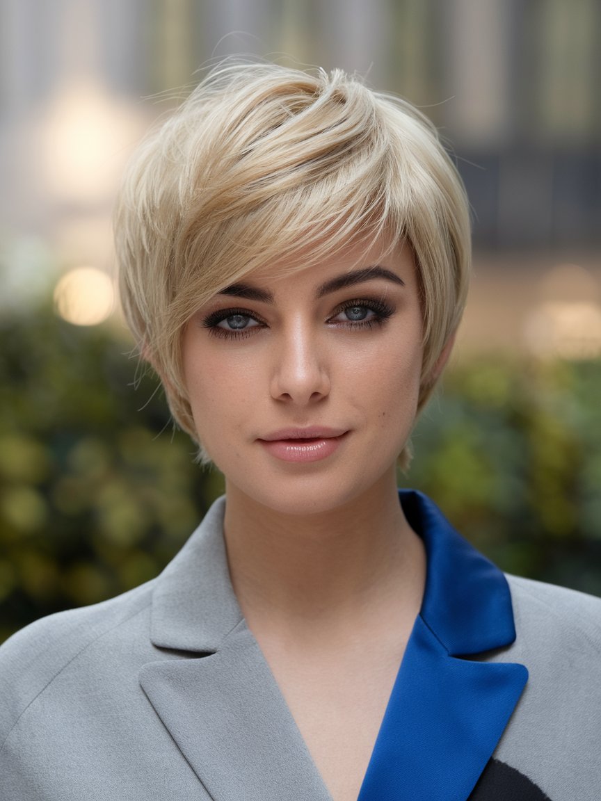 20. Layered Pixie Bob with Side-Swept Bangs