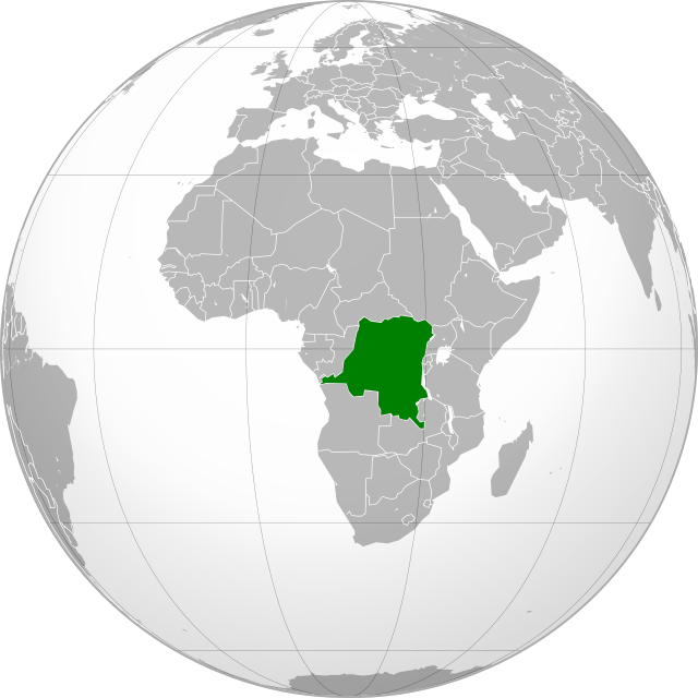 Mapa da África indicando onde fica o Zaire, atual República Democrática do Congo