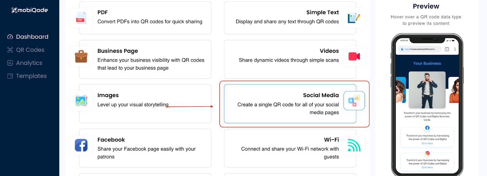 mobiqode : social media qr code generator