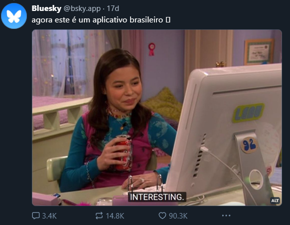 Post na rede social Bluesky que diz: agora este é um aplicativo brasileiro.