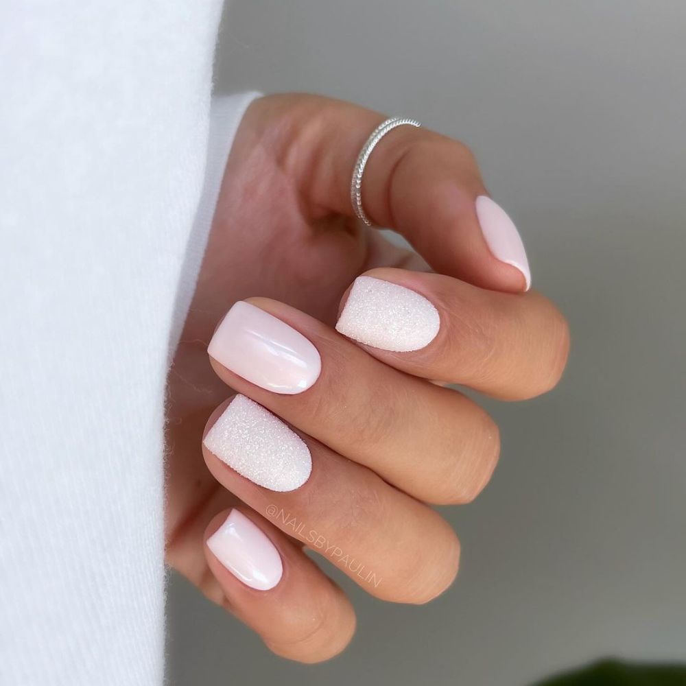 Close up of nails with simple pink nail designs having Light Pink Cotton Candy