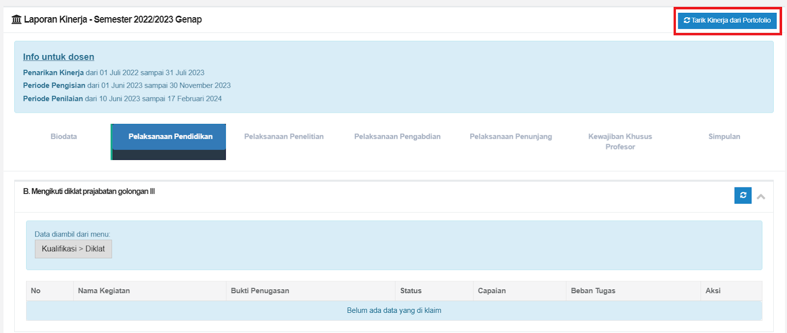 Klik tombol ‘Tarik Kinerja dari Portofolio’ 