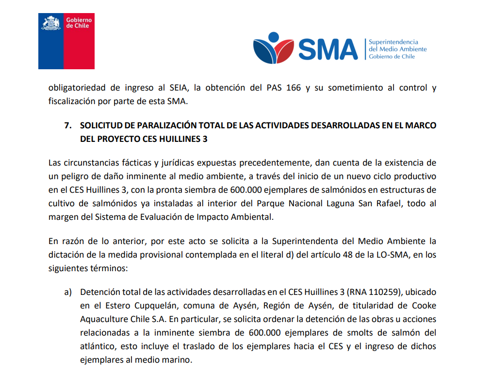 Solicitud de paralización de la fiscal SMA. Fuente: Memorándum SMA.