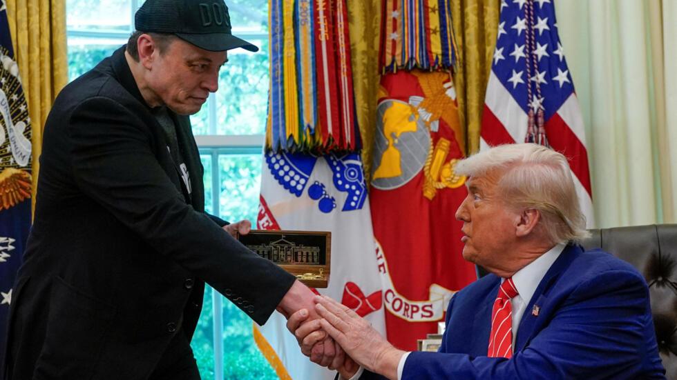 U.S. President Donald Trump and Elon Musk attend a press conference at the White House