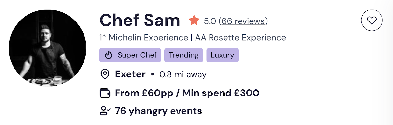 Chef Sam Exeter catering Service