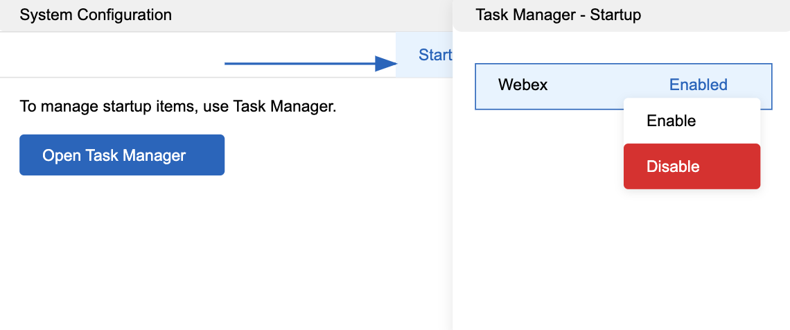 Disable Webex from startup in Windows