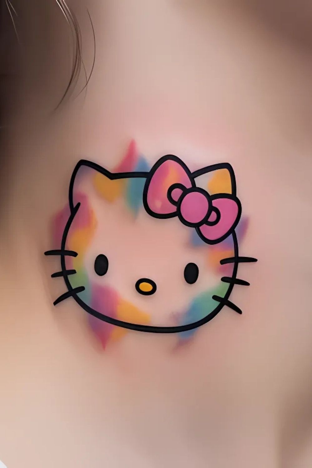 Vibrant Watercolor Hello Kitty Tattoo