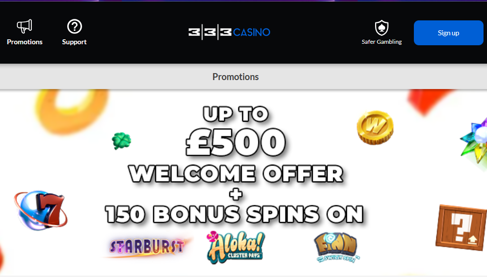 333 Casino bonus offer