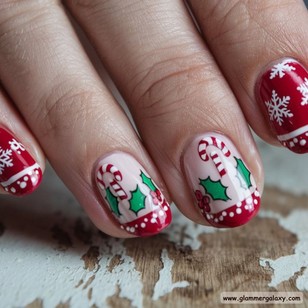 Short Christmas Nails having Press-On Nails