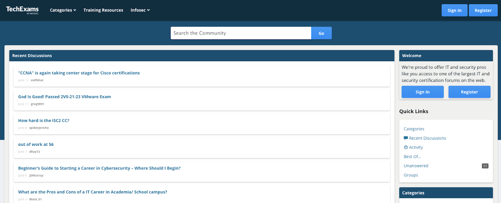 Screenshot of TechExams by Infosec.