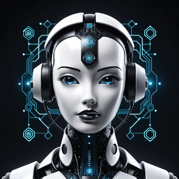 A robot with headphones and blue lights

AI-generated content may be incorrect.