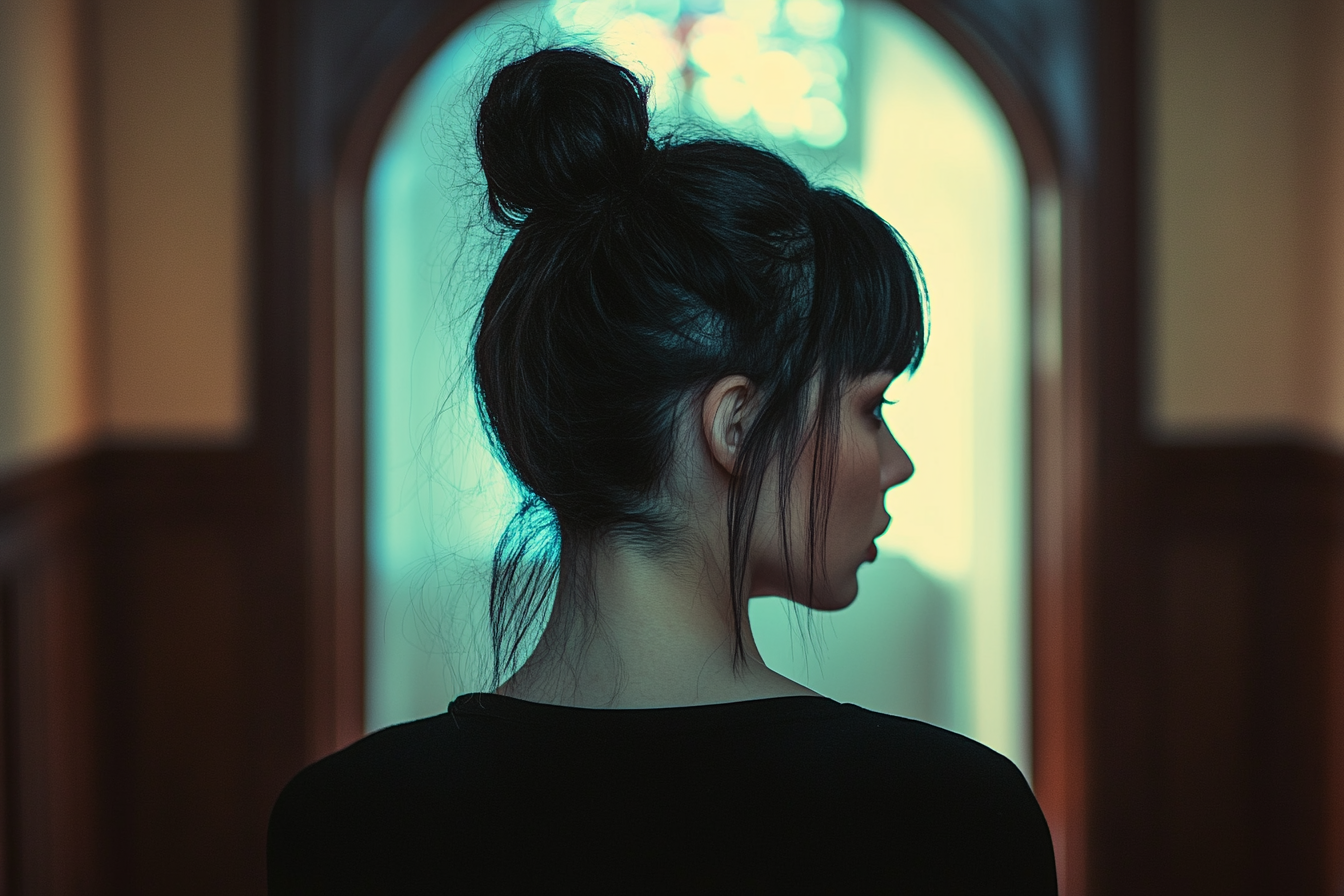 Confused woman listening in a hallway | Source: Midjourney