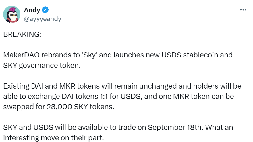 Maker Protocol Rebrands to Sky