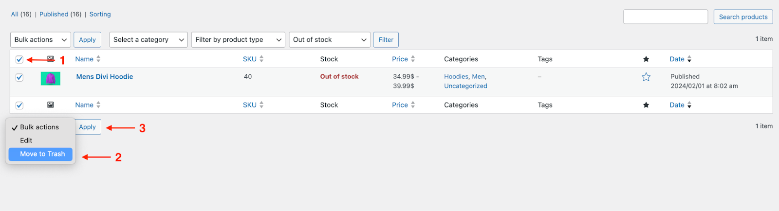 Delete stock-out Products