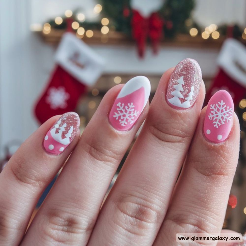 Pink Christmas Nails having Seasonal Pink Nail Designs
