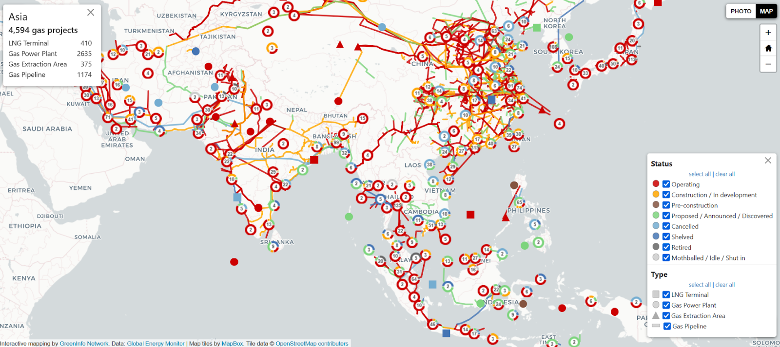 Asia Gas Infrastructure Tracker, Source: Global Energy Monitor