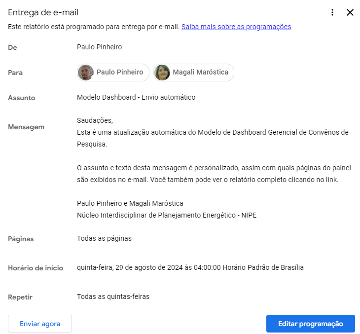 Configurações de envio