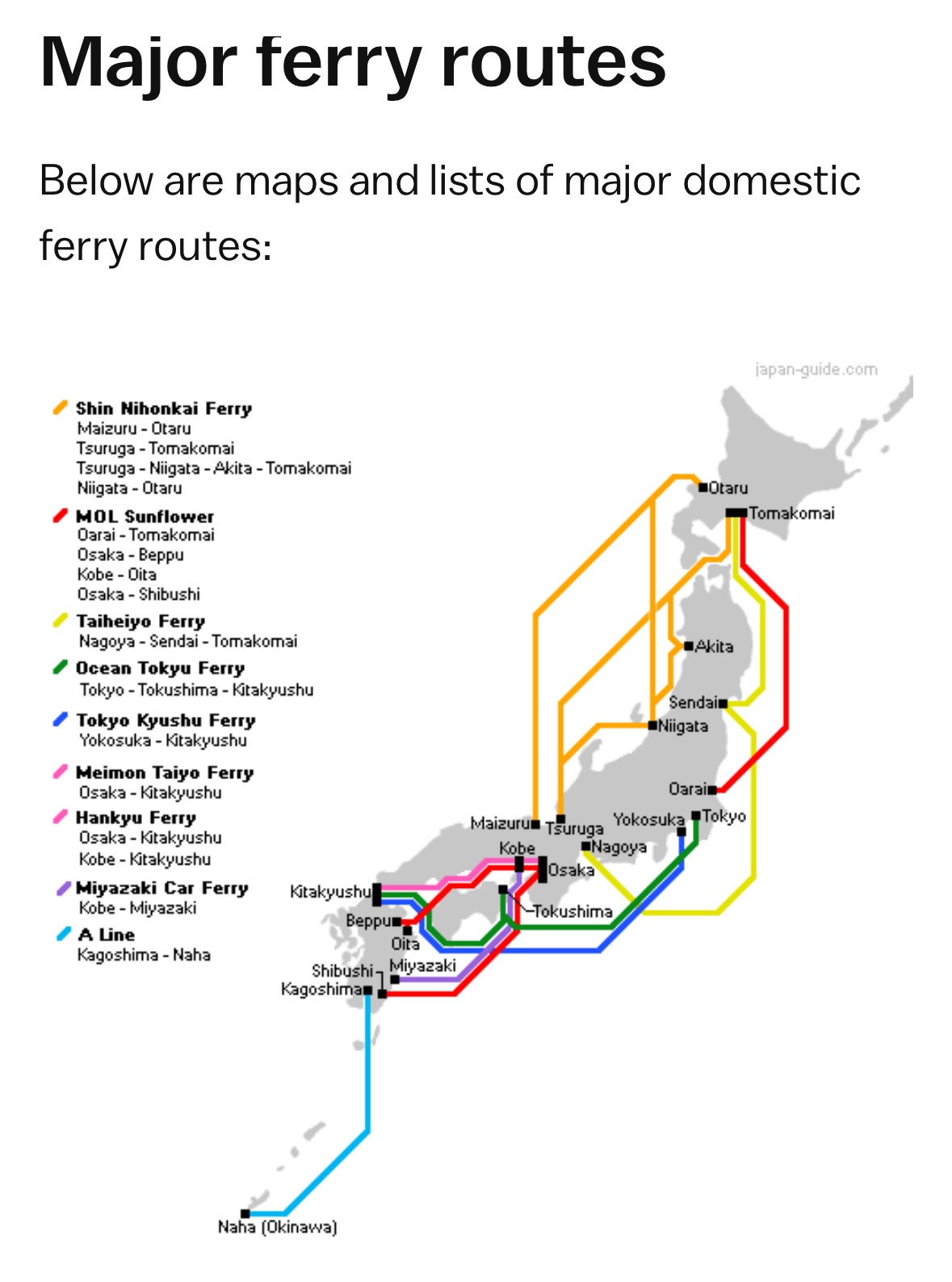 Traveling to Kyoto | The major ferry routes you can take when traveling to Kyoto