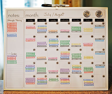  Fitness calendar pinned on a wall