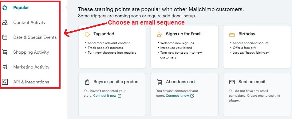 Types of email sequences in Mailchimp