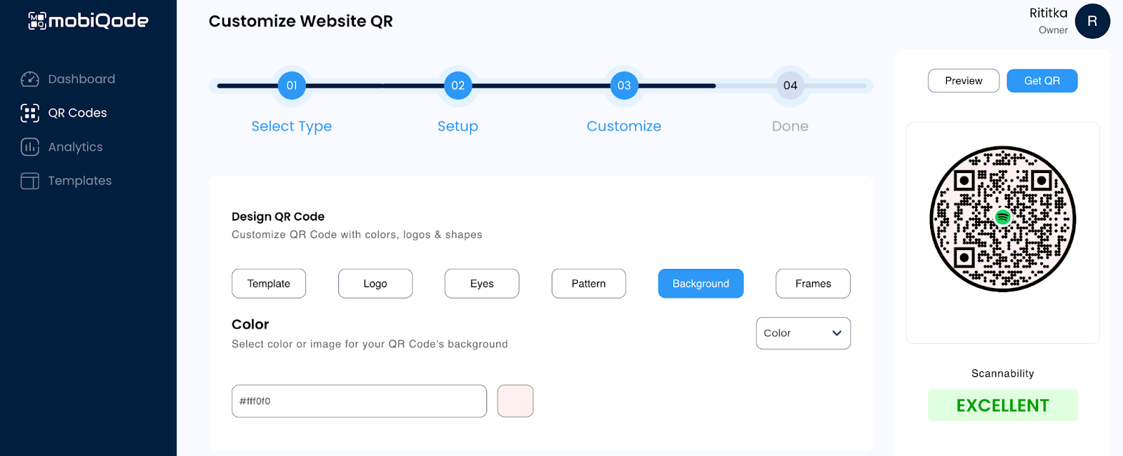 QR code customisation using mobiQode