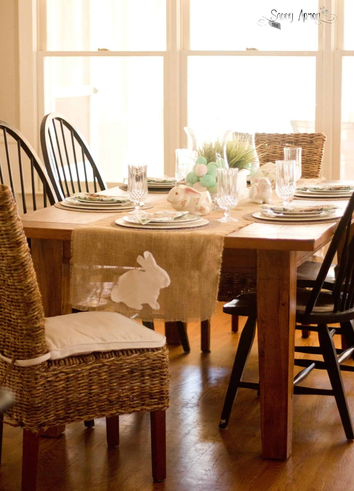 Bunny Table Runner and Thrifted Table Setting - Savvy Apron