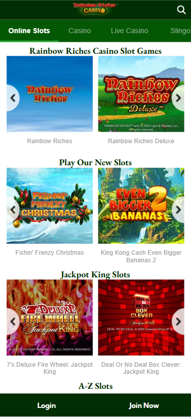 Rainbow Riches casino on mobile