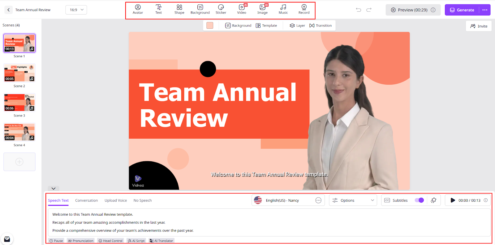 Step 4 to Present Annual Report in Video with Vidnoz AI