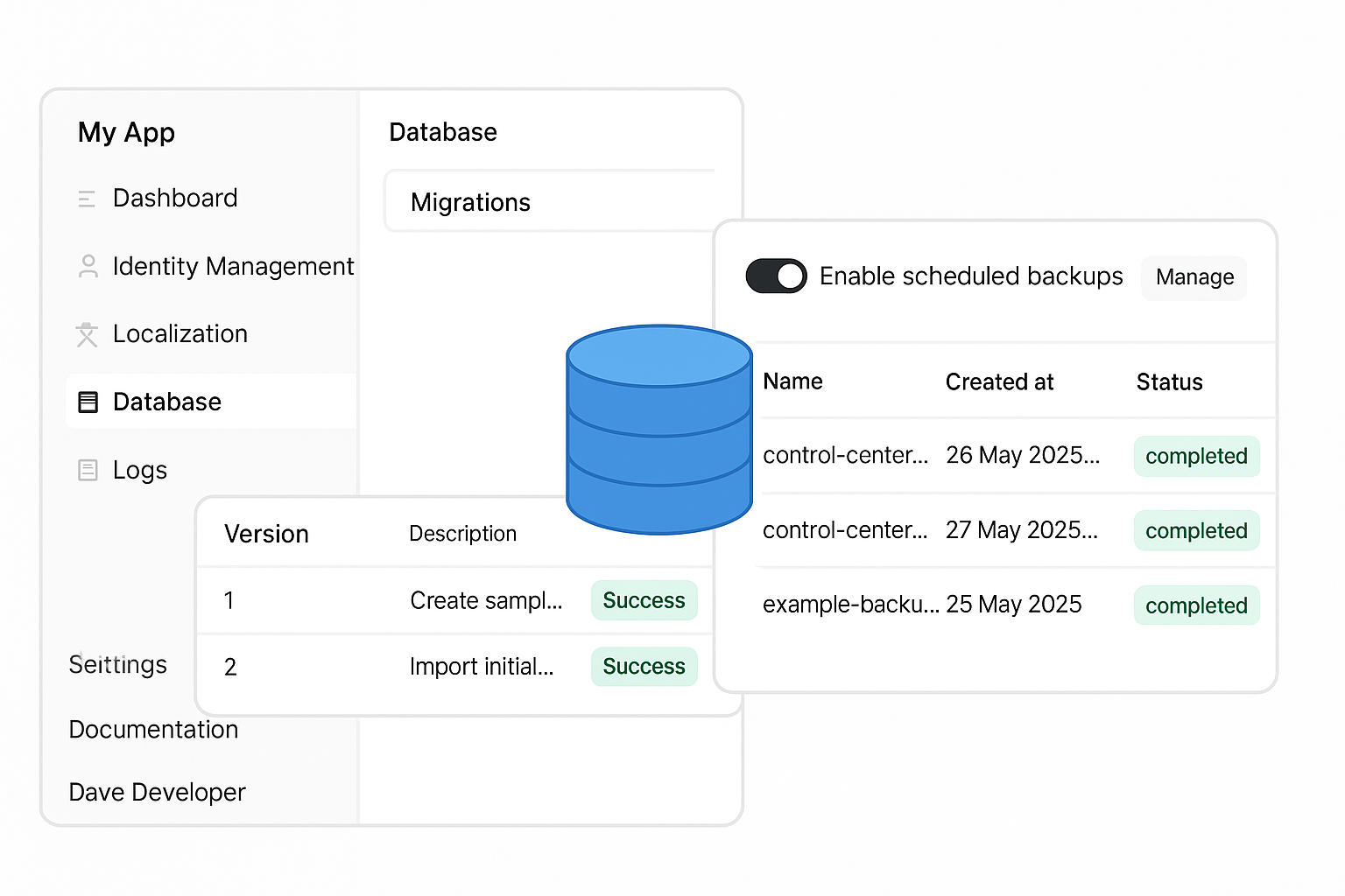 Database Management in Control Center