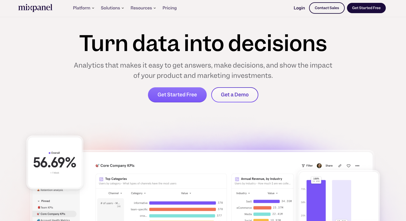 Mixpanel marketing analytics software with tools for tracking user interactions, analyzing customer behavior, and generating detailed insights for advanced marketing analytics.