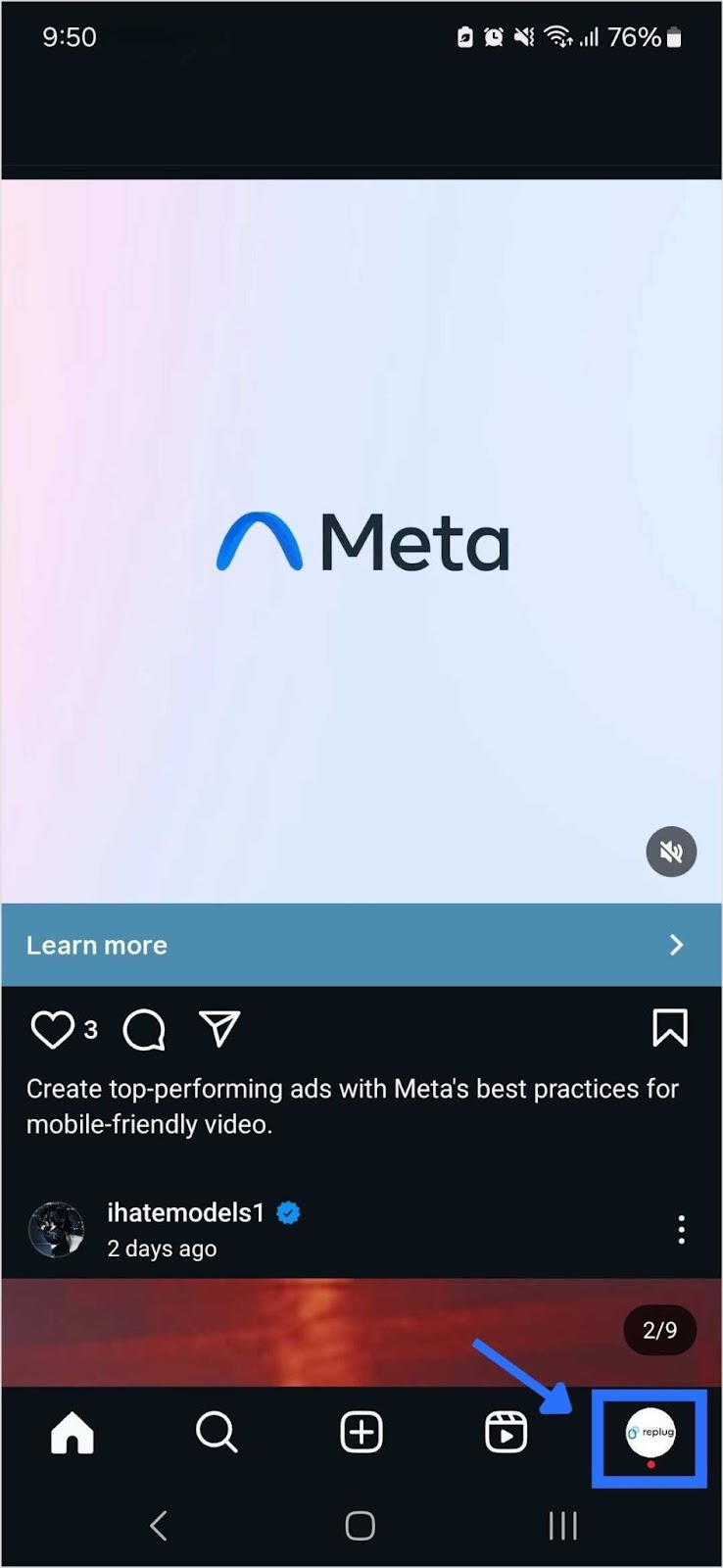 Tap Instagram profile icon