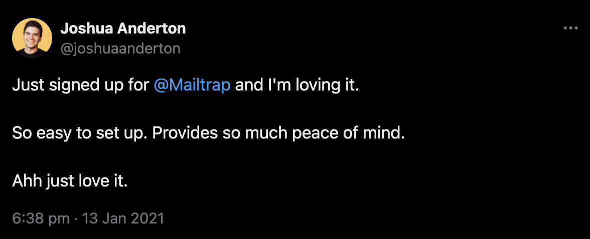 User comment on Mailtrap