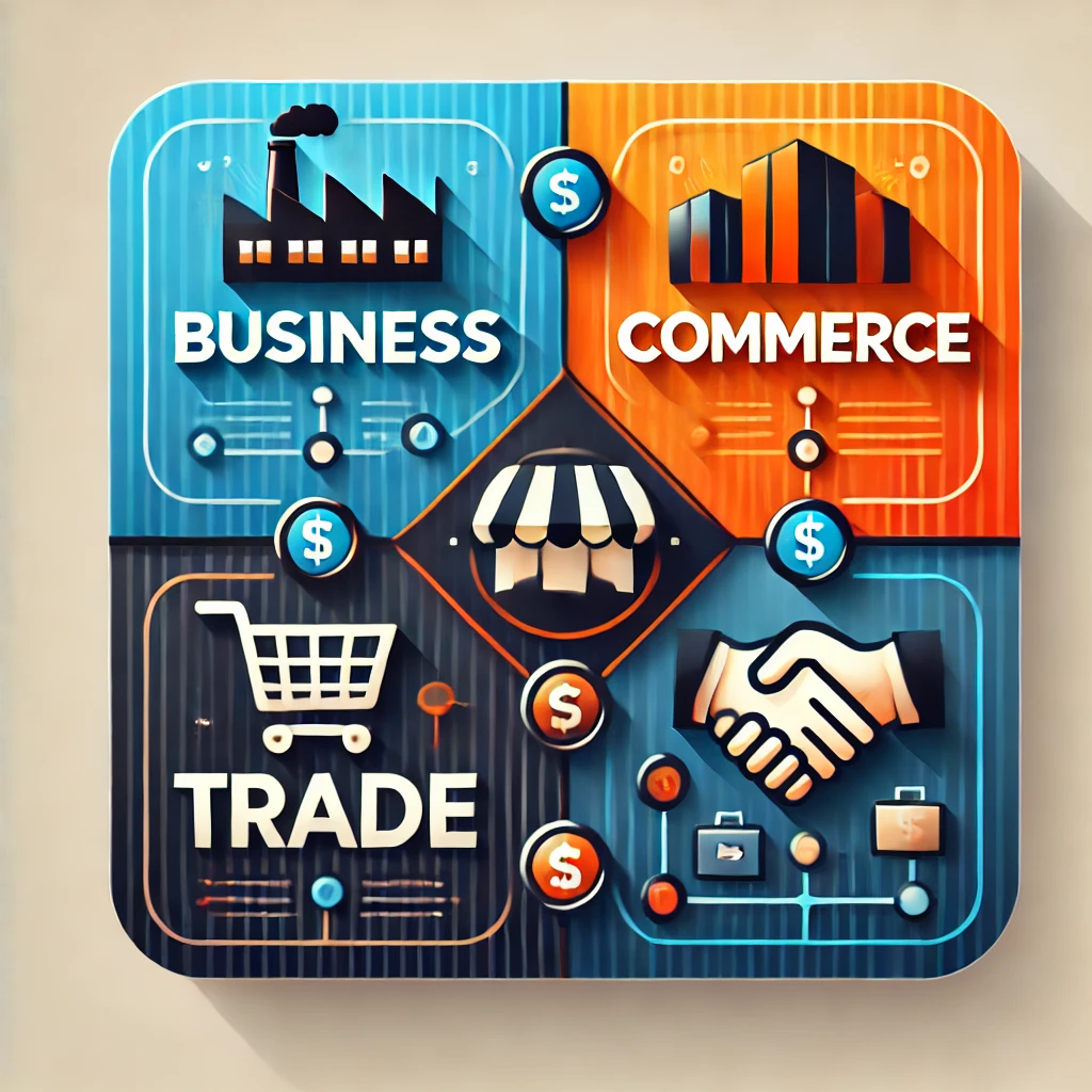 difference between business commerce and trade