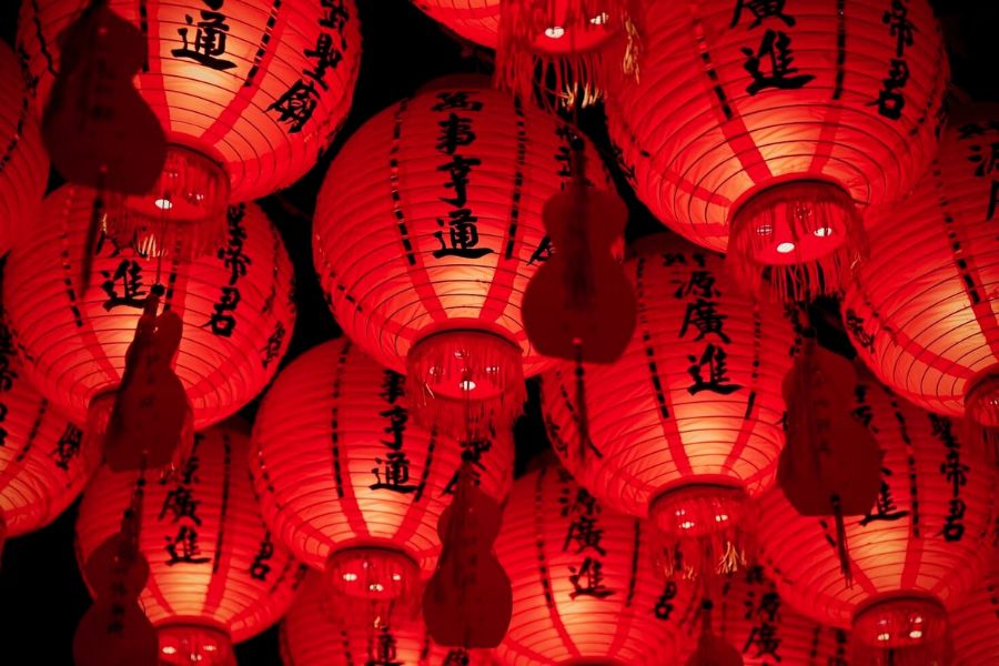 During this time, the streets come alive with a dominant red hue from lanterns, banners, and lucky symbols.