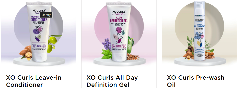 XO Curls Conditioner, Definition gel, and argan oil