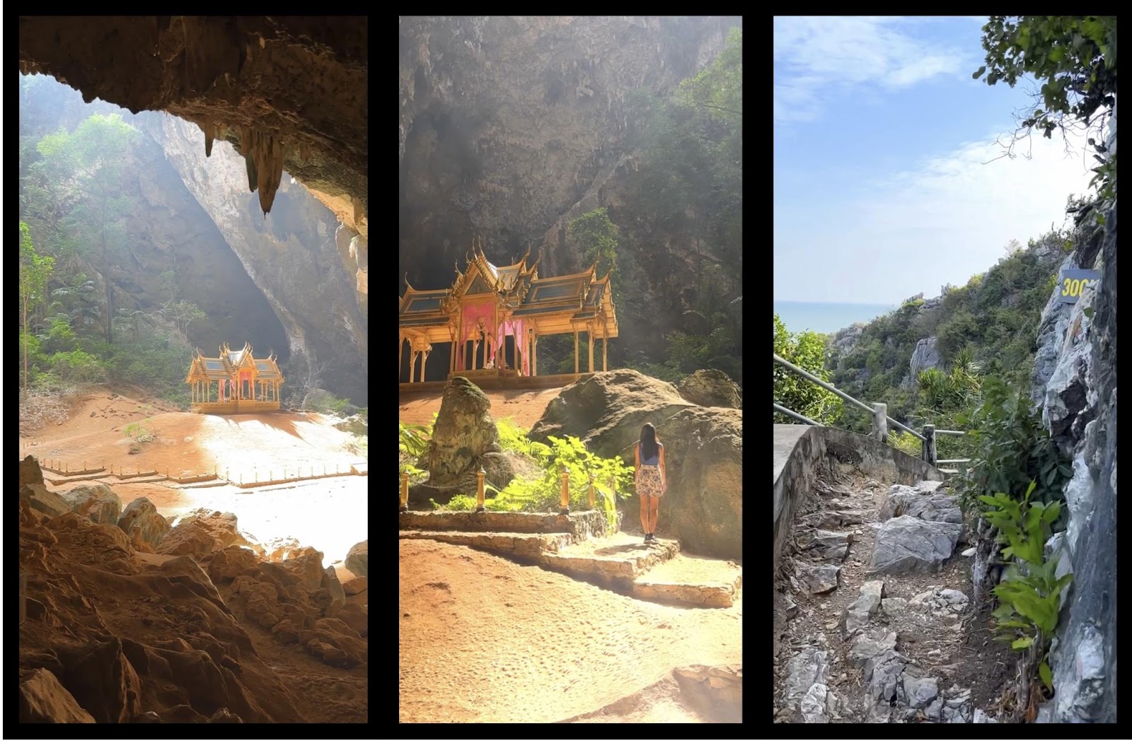 temple inside a cave, stone path leading up to the cave in Khao Sam Roi Yot