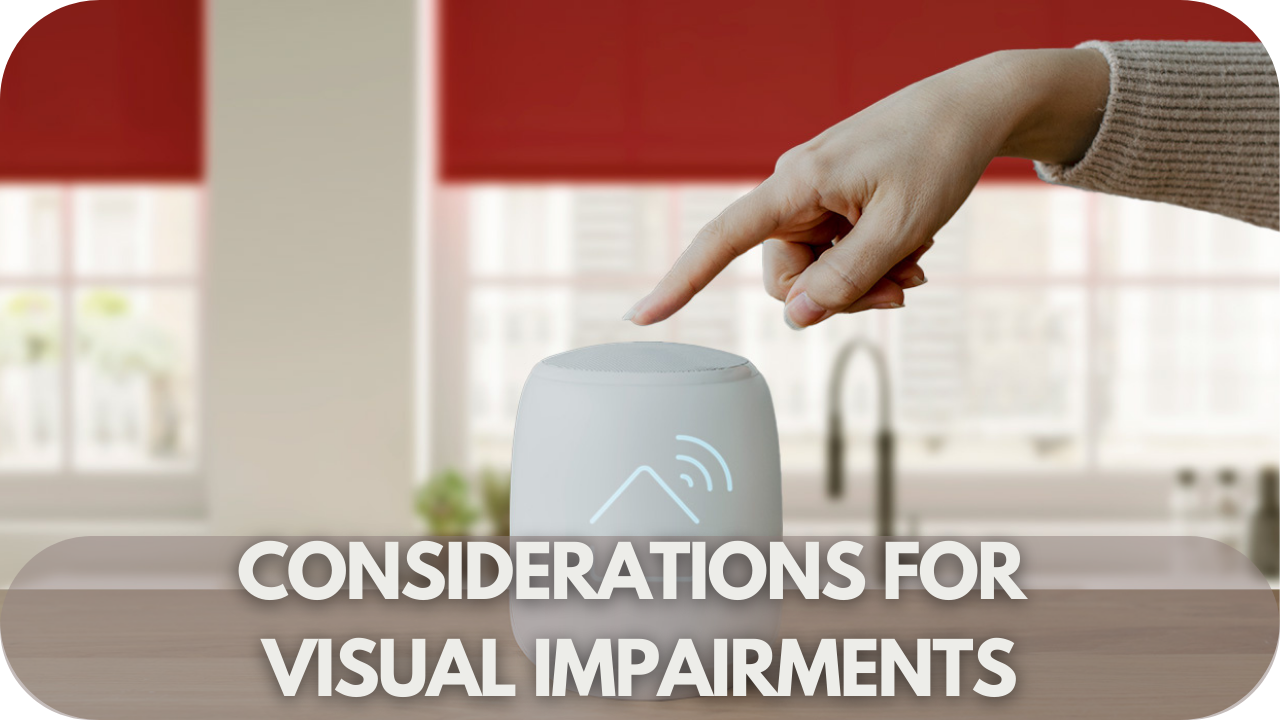 Key considerations for customising motorised blinds to support individuals with visual impairments, focusing on tactile controls and audio feedback features.