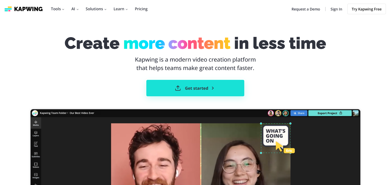 Screenshot of Kapwing, a modern video creation platform.