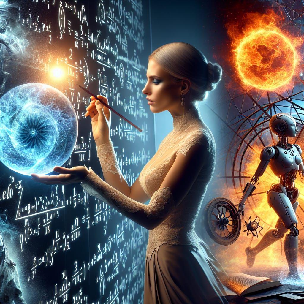 Sophisticated woman finding random object in space among mathematical  equations in the solarspheric math art while resident evil 4 sends vib... -  AI Generated Artwork - NightCafe Creator