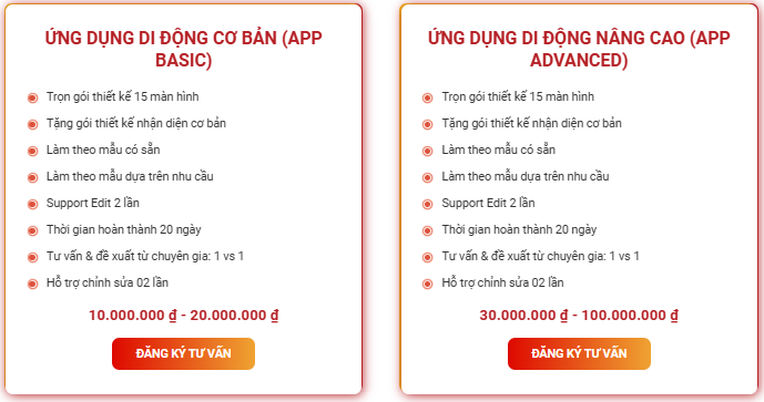 BẢNG GIÁ THIẾT KẾ APP MOBILE