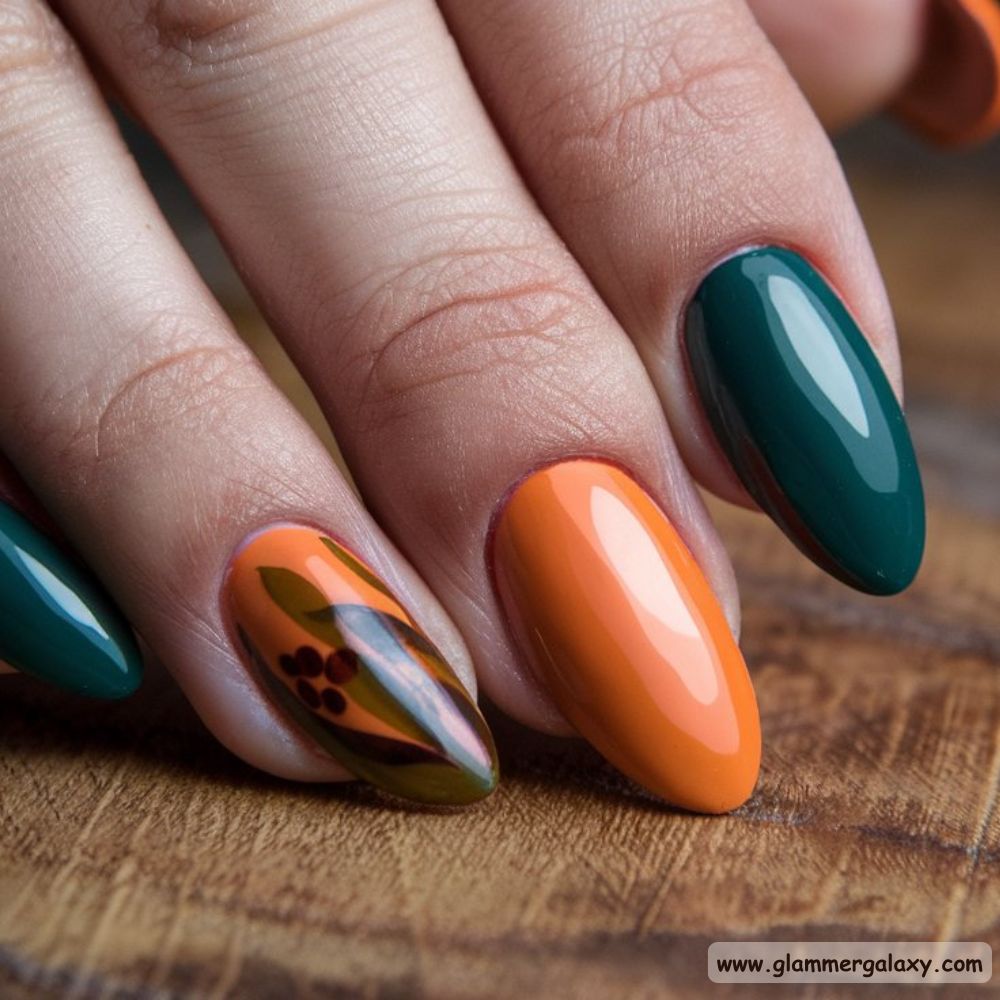 Almond Shaped Nails having Pumpkin Orange Delight