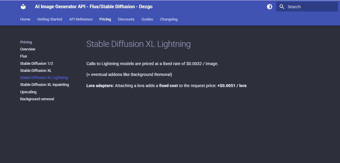 Dezgo ai pricing: Stable Diffusion XL Lightning
