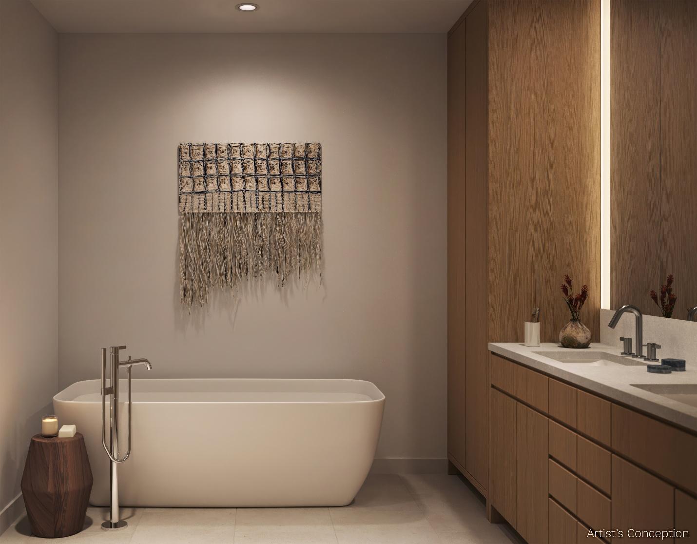 A bathroom with a tub and sink

AI-generated content may be incorrect.