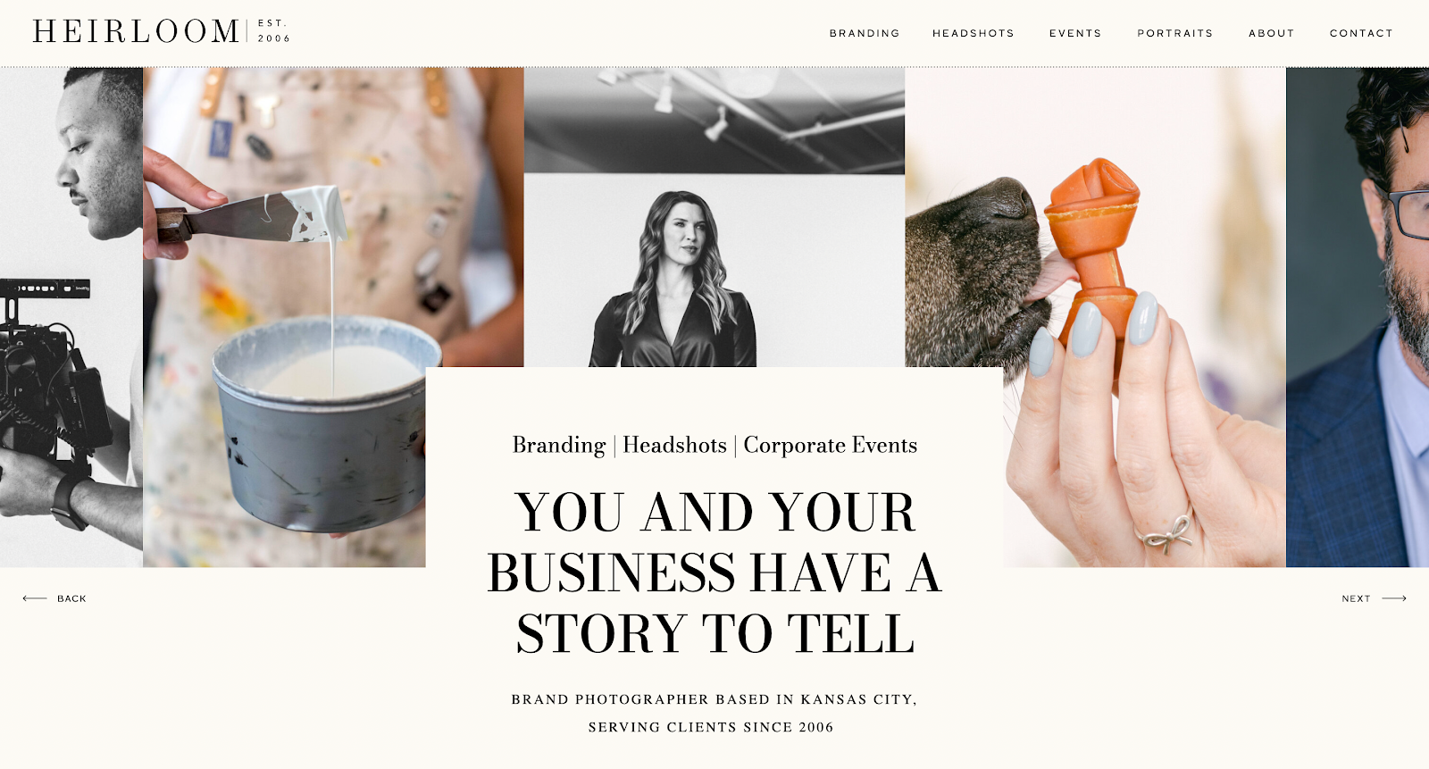 Heirloom Photo Company as an example of creative website design. 