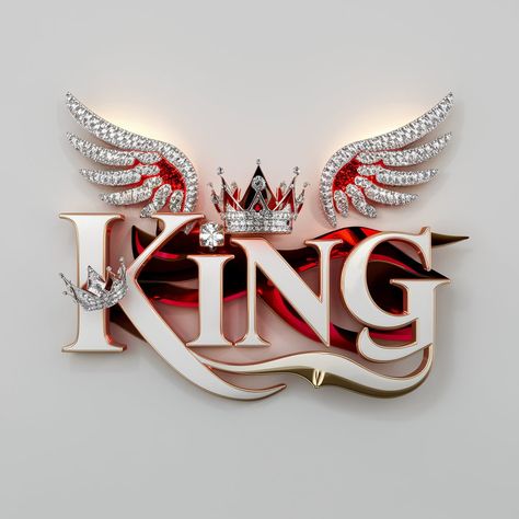 This may contain: the word king with wings and jewels on it is surrounded by white letters that spell out