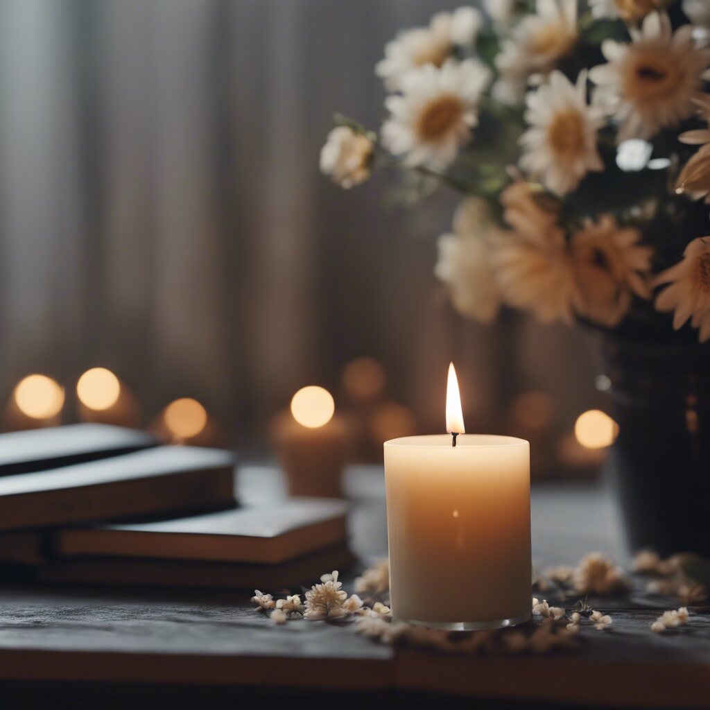 Candle and flower set by a family during the mourning of a loved one lost to accident. 