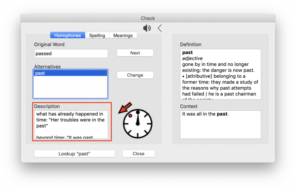 Check window in ClaroRead Mac 7 with the description box highlighted